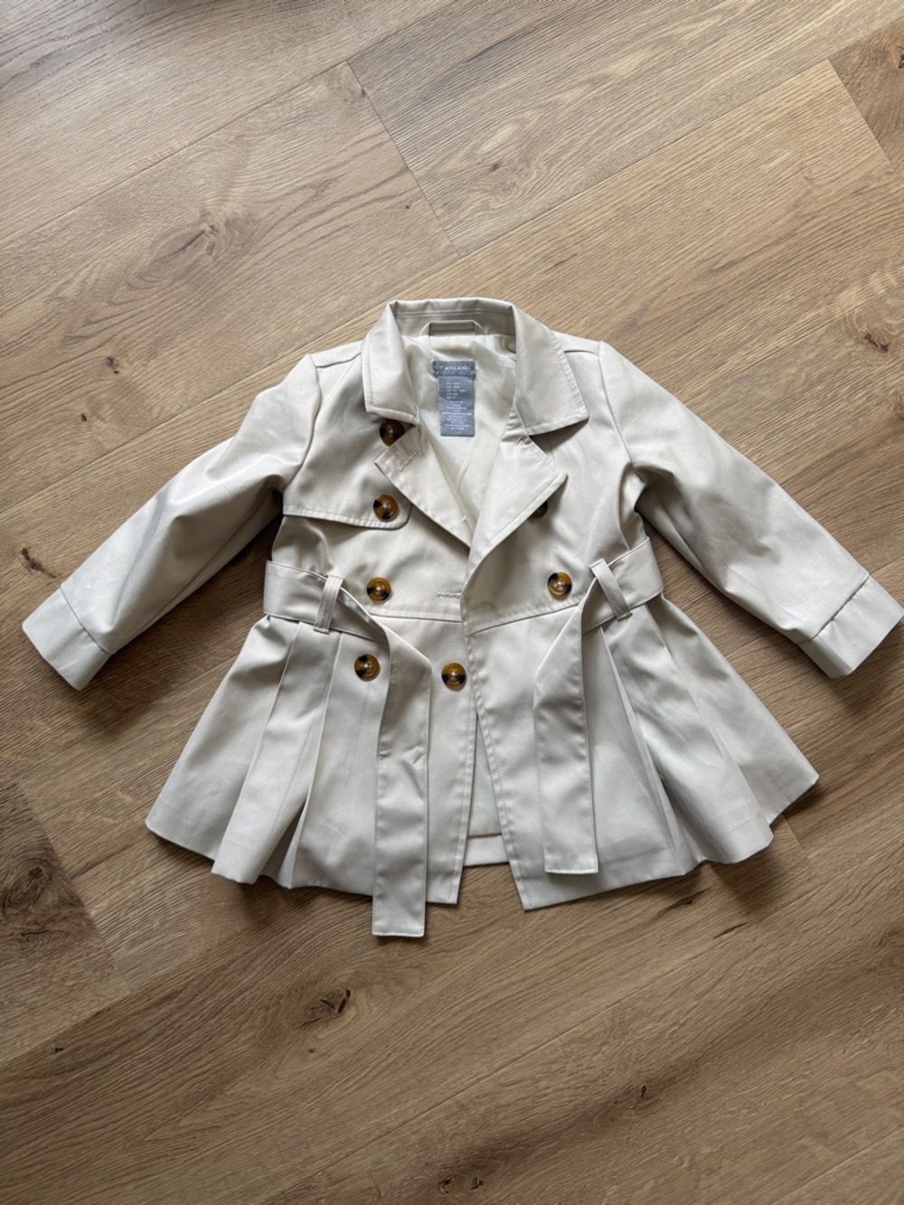 Tahari Cream Double-Breasted Girls' Pea Coat with Pleated Skirt